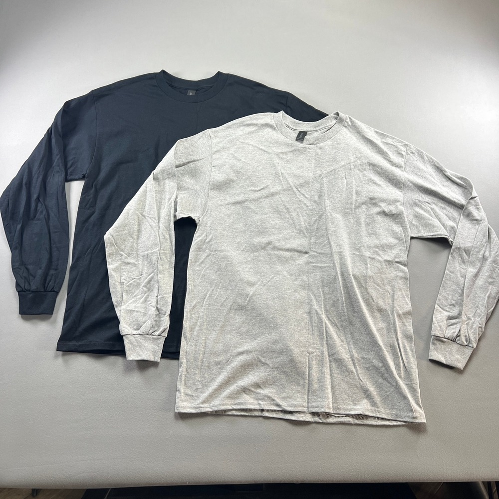 Gildan Shirt Mens Large Multi Cotton Heavy Ribbed Long Sleeve Crewneck Lot Of 2